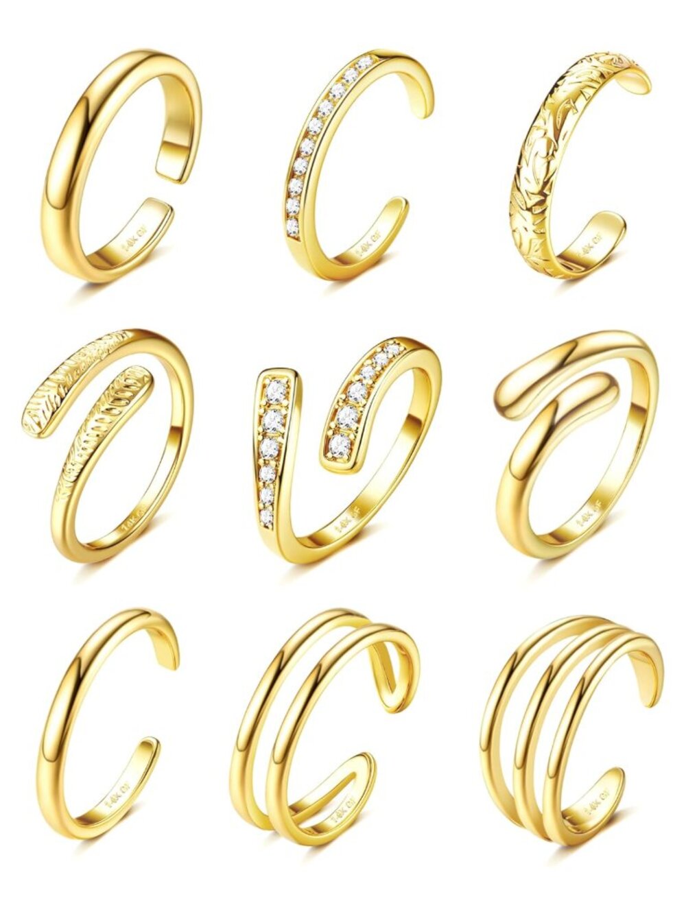 14K Gold Filled Toe Rings Set Adjustable Non Tarnish Open Circle Beach Jewelry